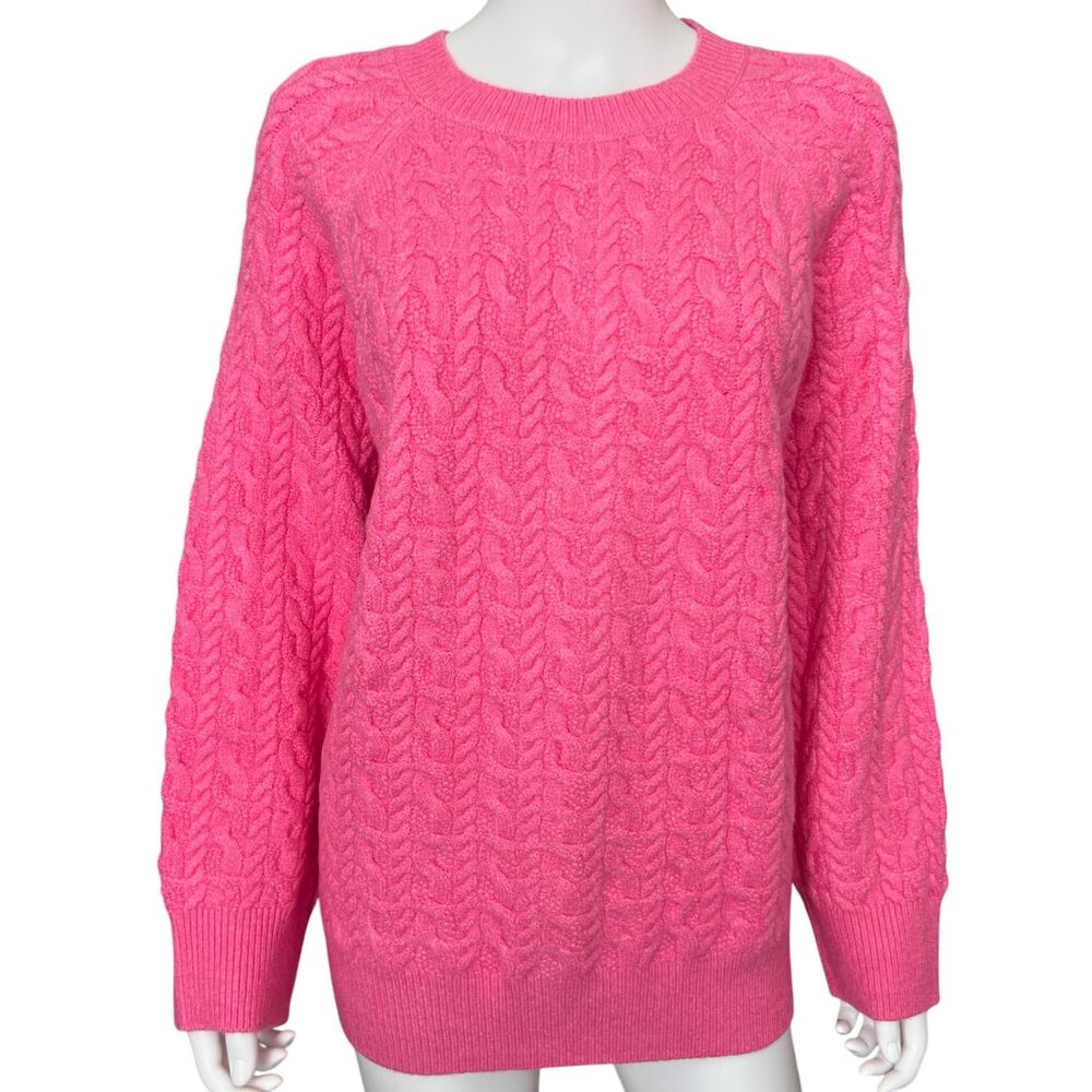 On.34th Pink Cable Knit Cotton Blend Crew Neck Sweater Soft Ribbed Trim Size 1X